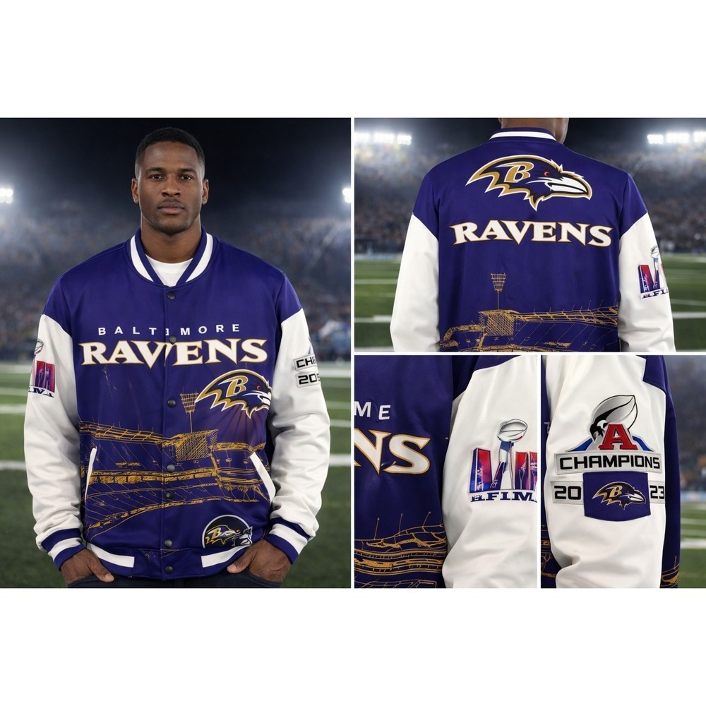 Baltimore Ravens Super Bowl XXXV Varsity Jacket Men 5XL AOP Snap Collector Item